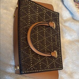 Michael Kors Brown and Black Studded Satchel